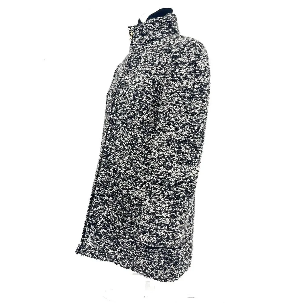 J Crew‎ Coat Italian Wool Lodge Tweed Zip Up in Boucle Speckled Black White 6P - Picture 5 of 12